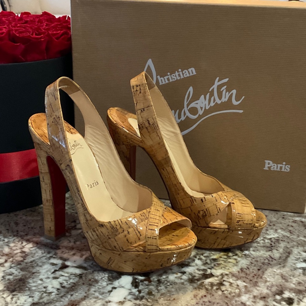 Christian Louboutin Cork Peep-Toe Heels